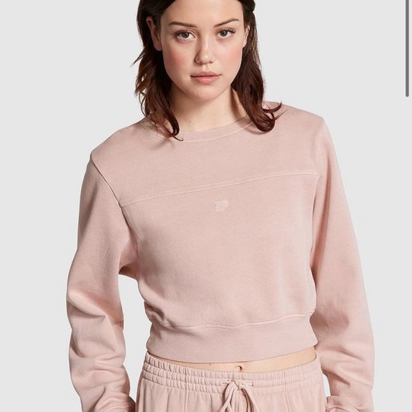 New Victorias secret PINK IVY FLEECE YOKE SEAM CREW SWEATSHIRT - Picture 1 of 7